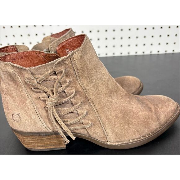 Born Bessie Brown Suede Leather Side Zip Ankle Boot US Women Size 7 - Picture 2 of 10